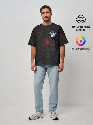 Мужская футболка оверсайз / Карбон и BMW