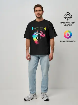 Мужская футболка оверсайз / Неоновый свирепый волк