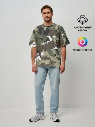 Мужская футболка оверсайз / Камуфляж с кляксами