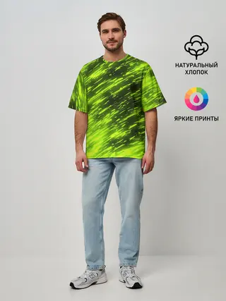 Мужская футболка оверсайз / ЗЕЛЕНЫЙ ОГОНЬ