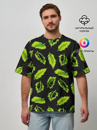 Мужская футболка оверсайз / Зеленые листья