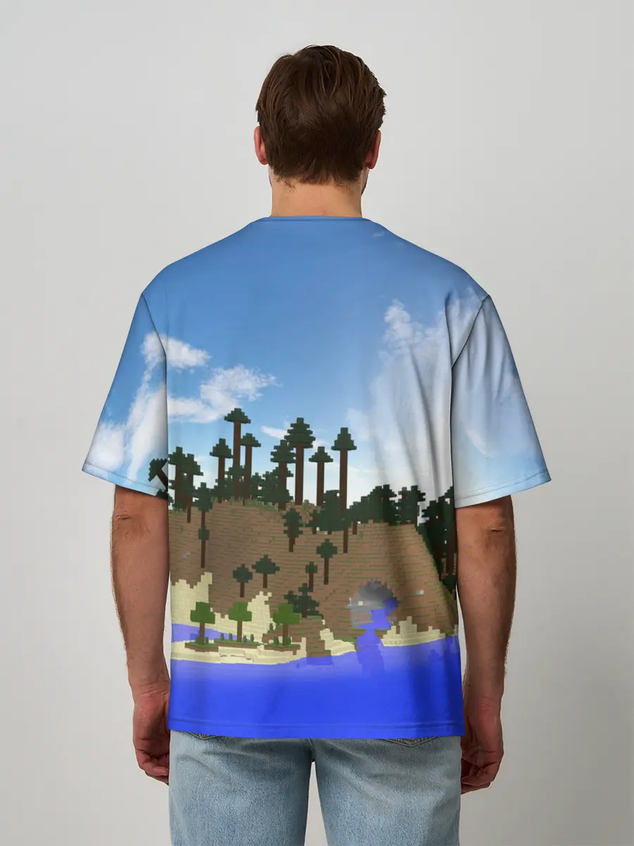 Мужская футболка оверсайз / Стив на Эндер Драконе