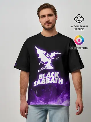 Мужская футболка оверсайз / Black Sabbath NEON