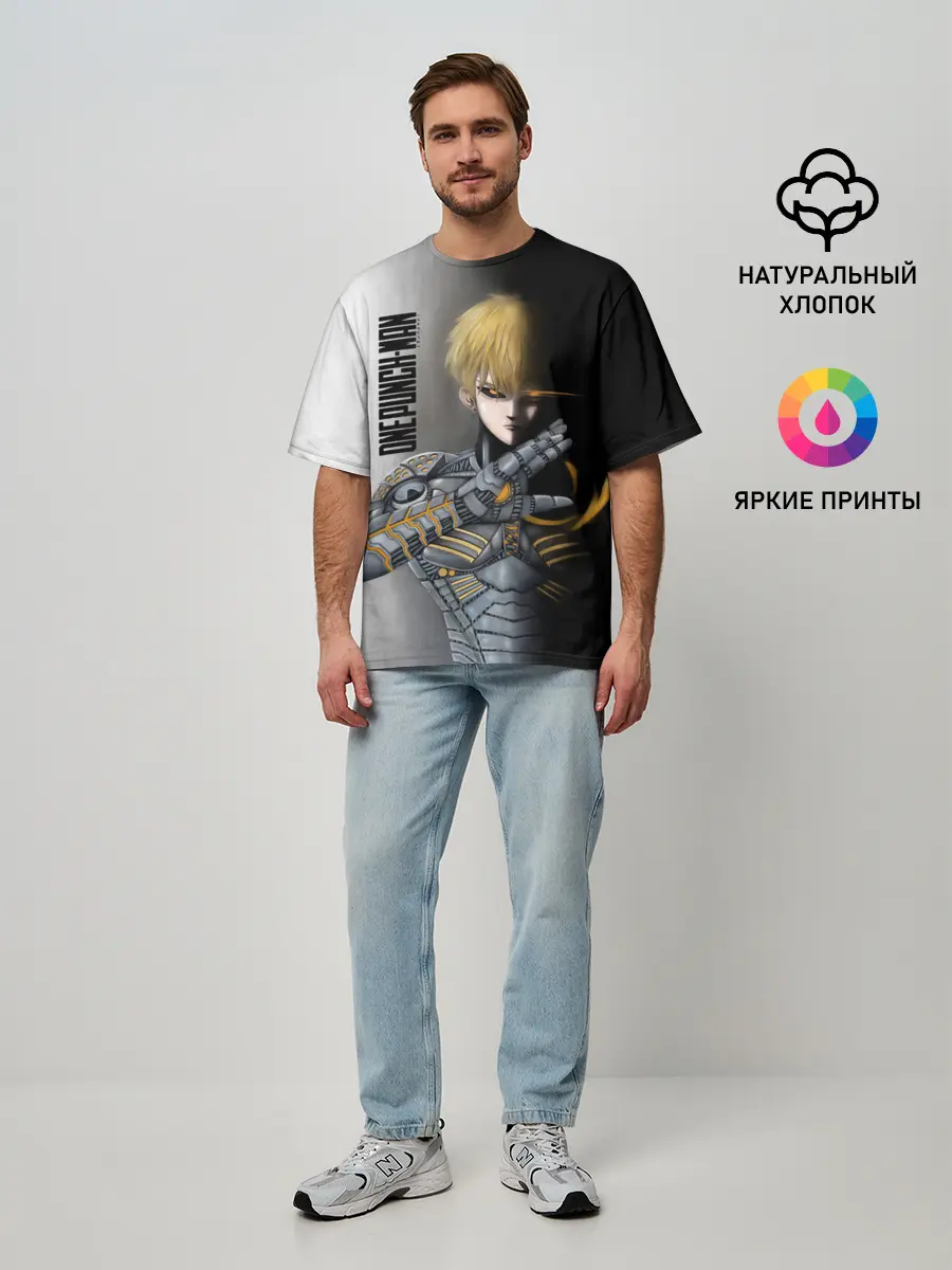 Мужская футболка оверсайз / Металлическое тело Геноса One Punch-Man
