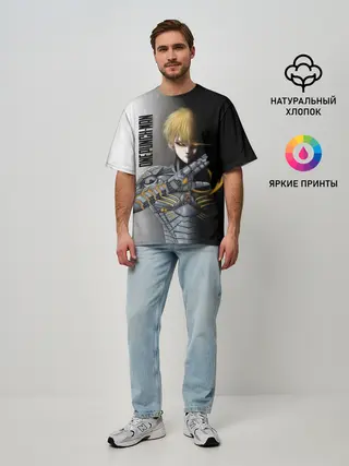 Мужская футболка оверсайз / Металлическое тело Геноса One Punch-Man