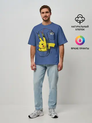 Мужская футболка оверсайз / Пикачу - зарядка