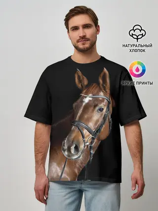 Мужская футболка оверсайз / Гнедая лошадь