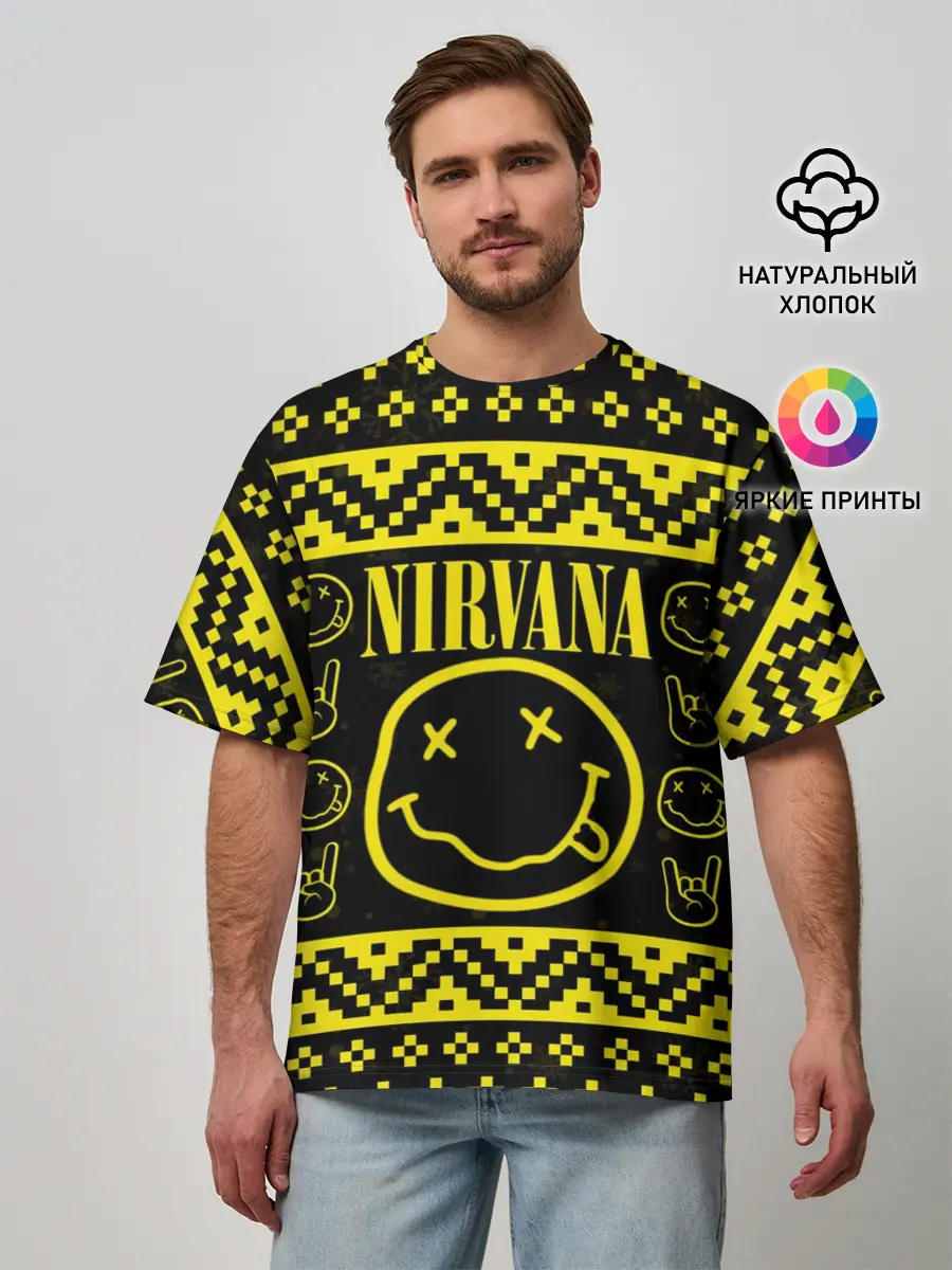 Мужская футболка оверсайз / НОВОГОДНЯЯ NIRVANA
