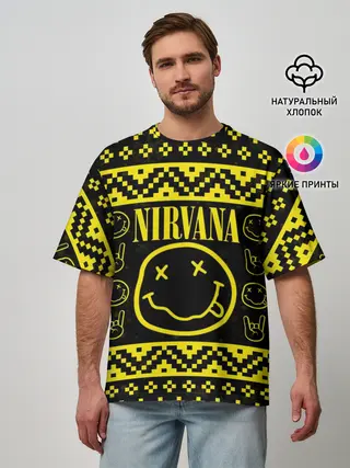Мужская футболка оверсайз / НОВОГОДНЯЯ NIRVANA