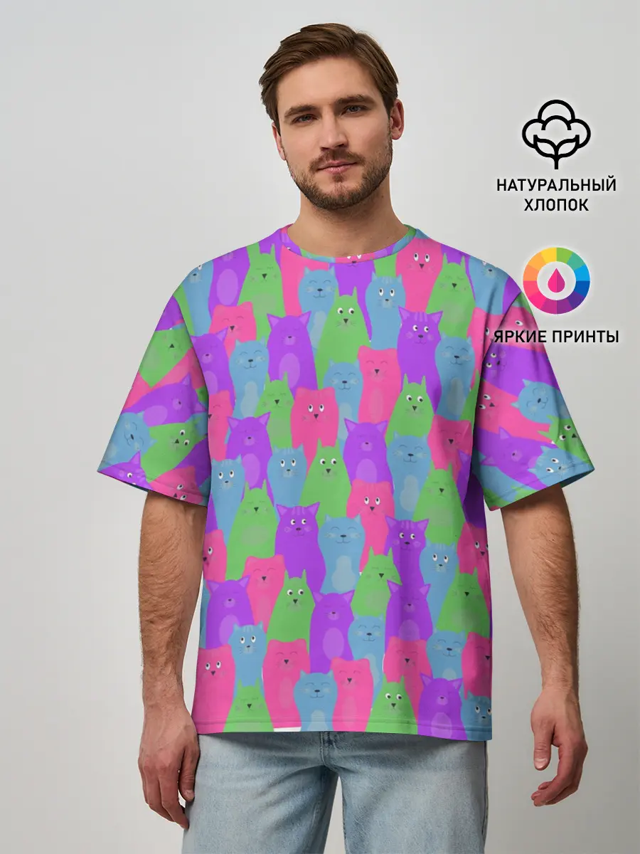 Мужская футболка оверсайз / BRIGHT CATS