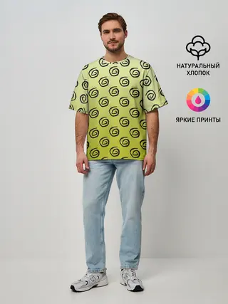Мужская футболка оверсайз / узор спиральки на желтом фоне