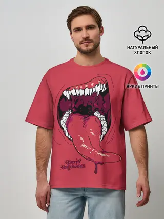 Мужская футболка оверсайз / Пасть красного хищника