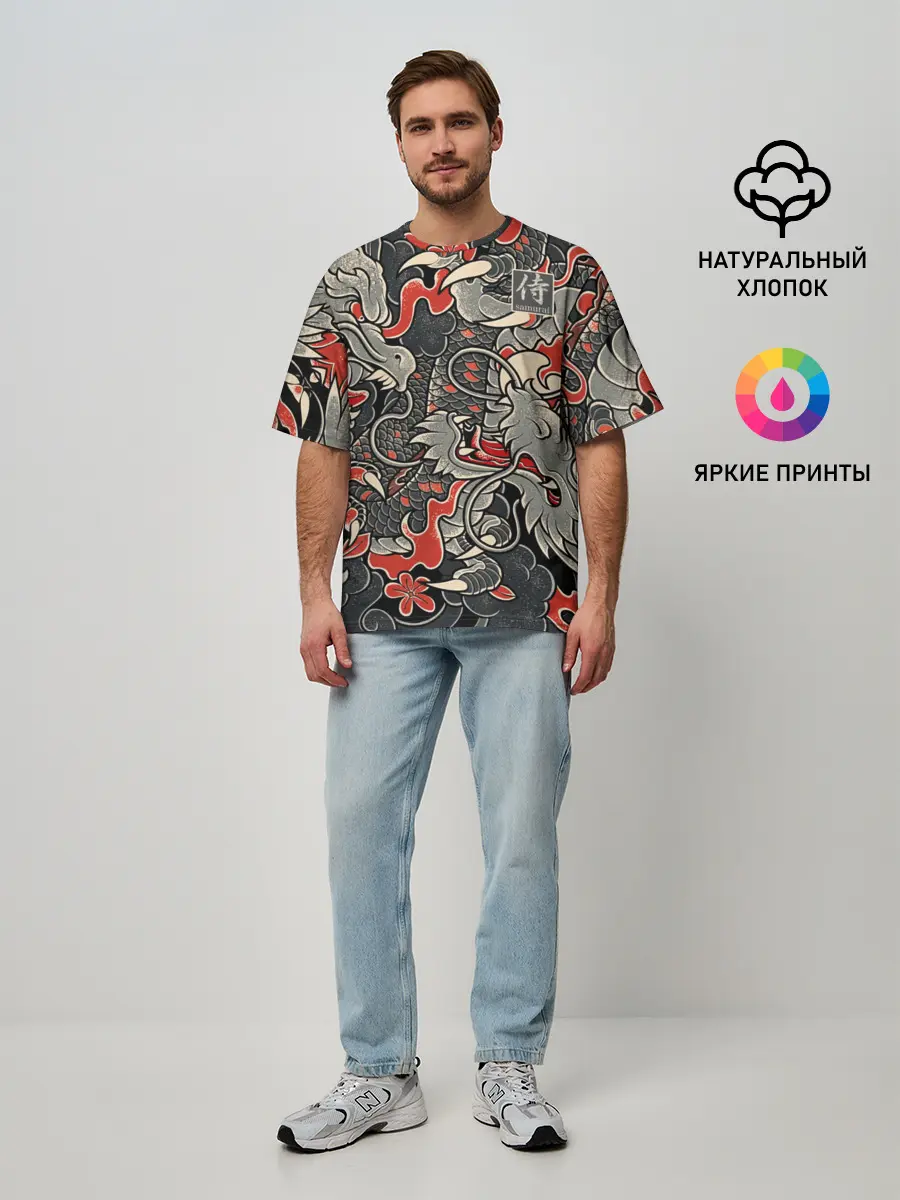 Мужская футболка оверсайз / Самурай