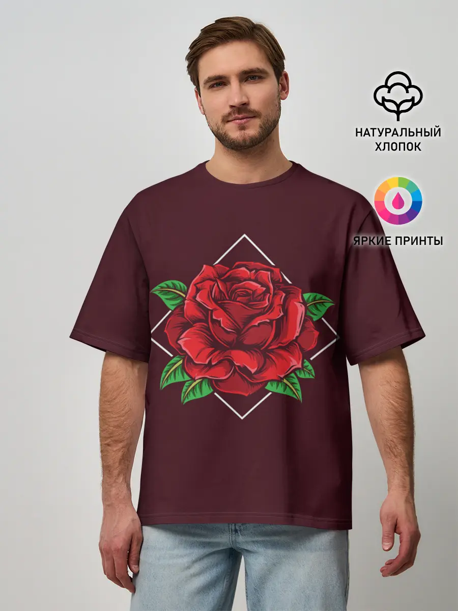 Мужская футболка оверсайз / Роза