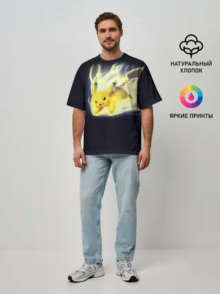 Мужская футболка оверсайз / Pikachu Pika Pika