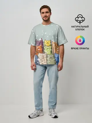 Мужская футболка оверсайз / Котики