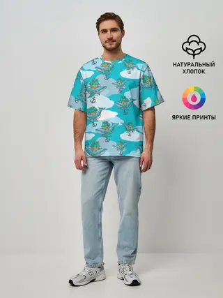 Мужская футболка оверсайз / Киты и корабль