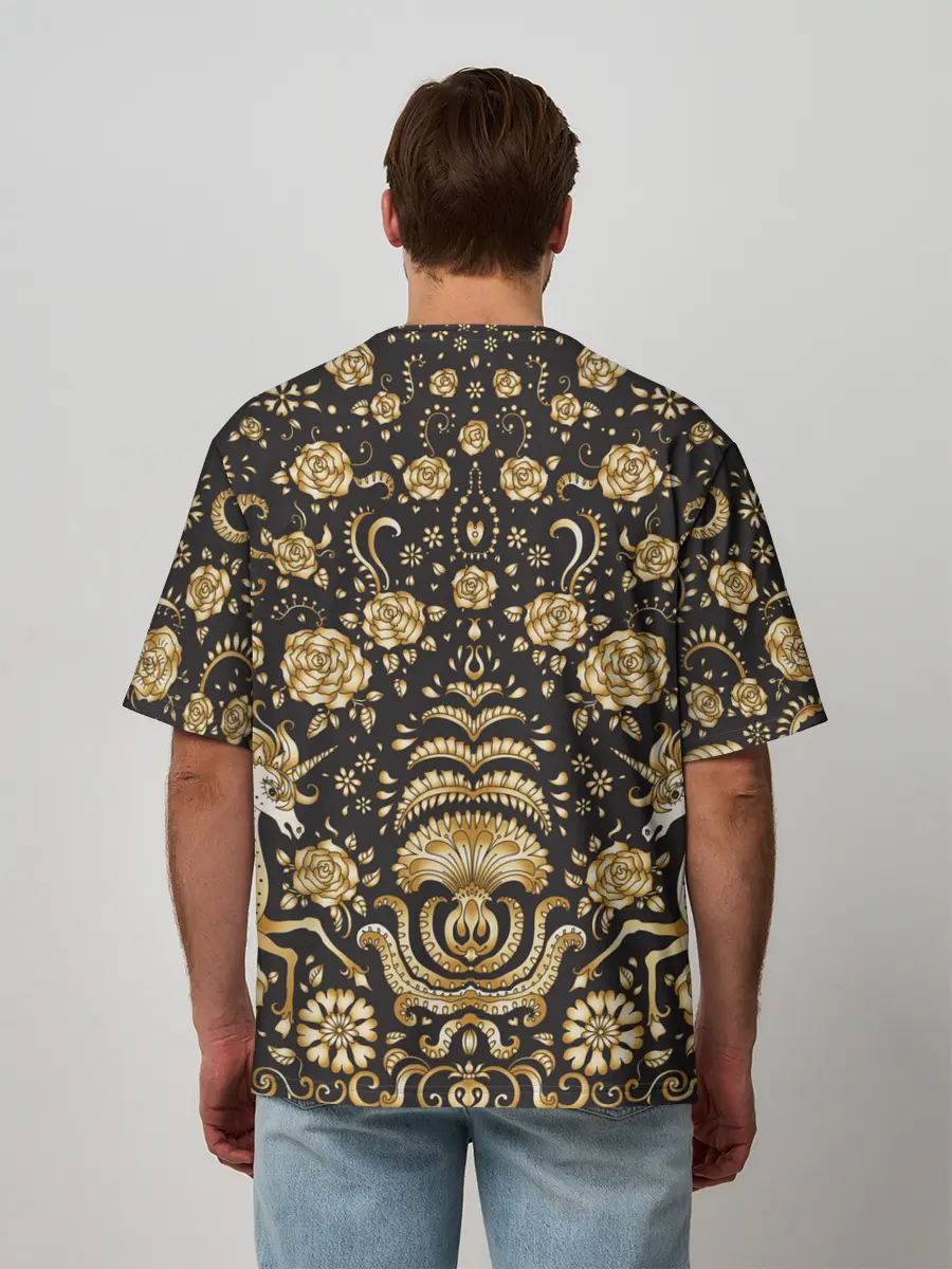 Мужская футболка оверсайз / Gold & Black