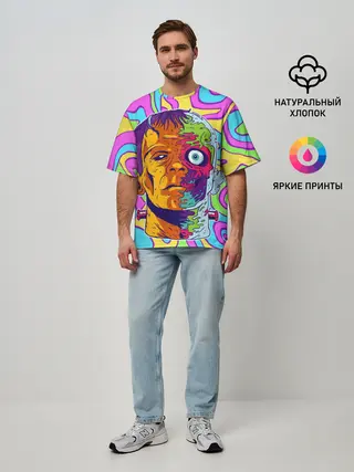 Мужская футболка оверсайз / Психоделический Франкенштейн