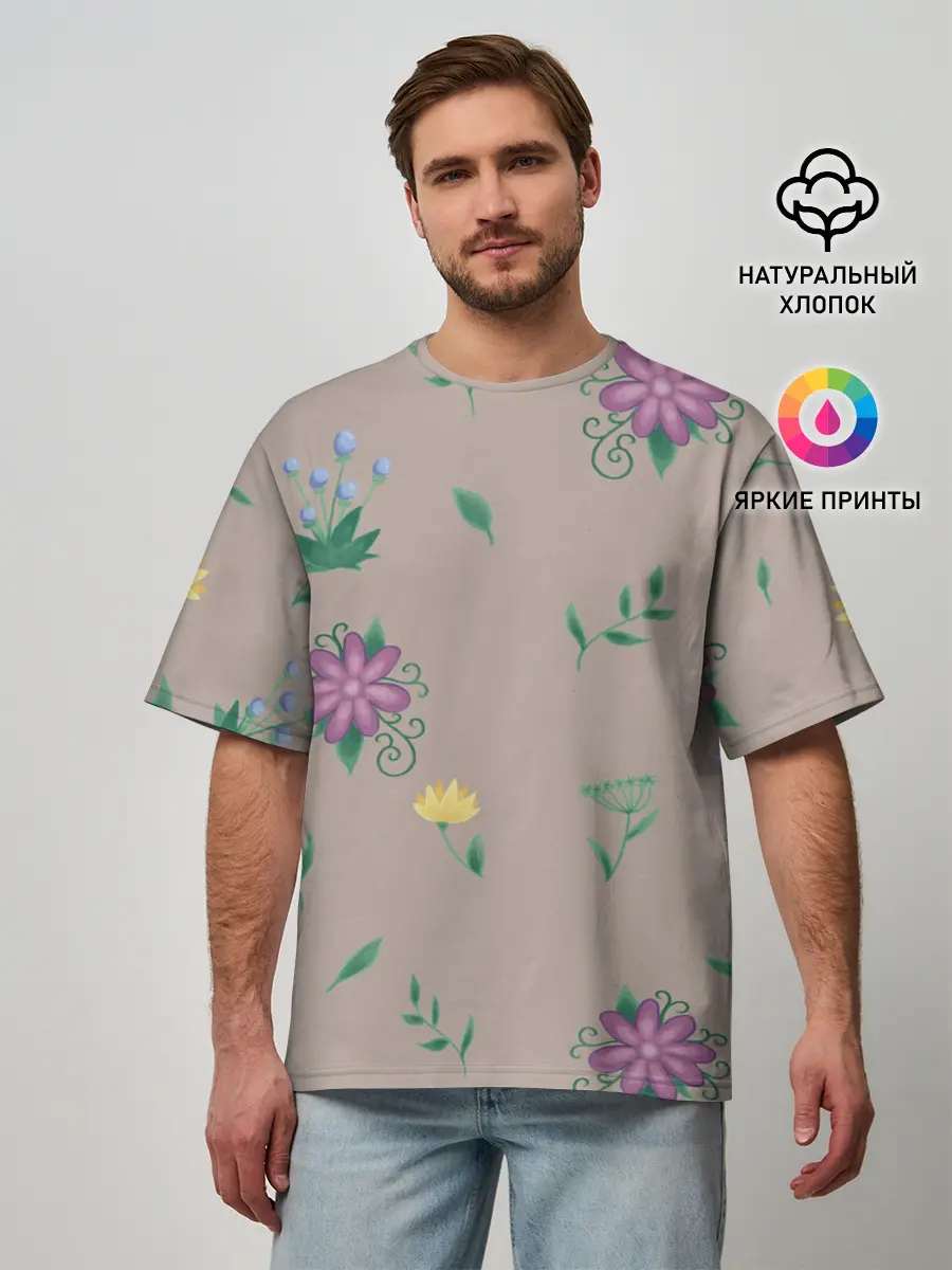 Мужская футболка оверсайз / Цветочная эстетика