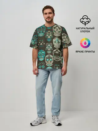 Мужская футболка оверсайз / Черепа с узорами