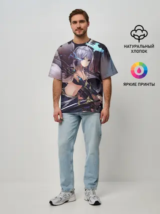 Мужская футболка оверсайз / ФЭНТЕЗИ АНИМЕ-ВОИТЕЛЬНИЦА