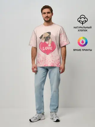 Мужская футболка оверсайз / Love Pug | Люблю мопса