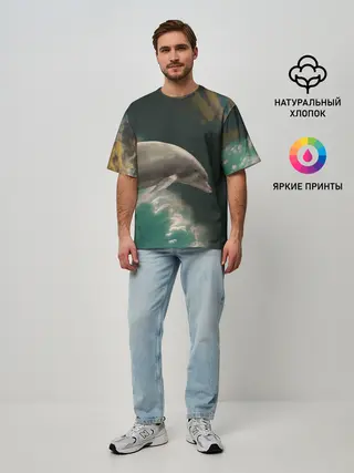 Мужская футболка оверсайз / Дельфин в облаках