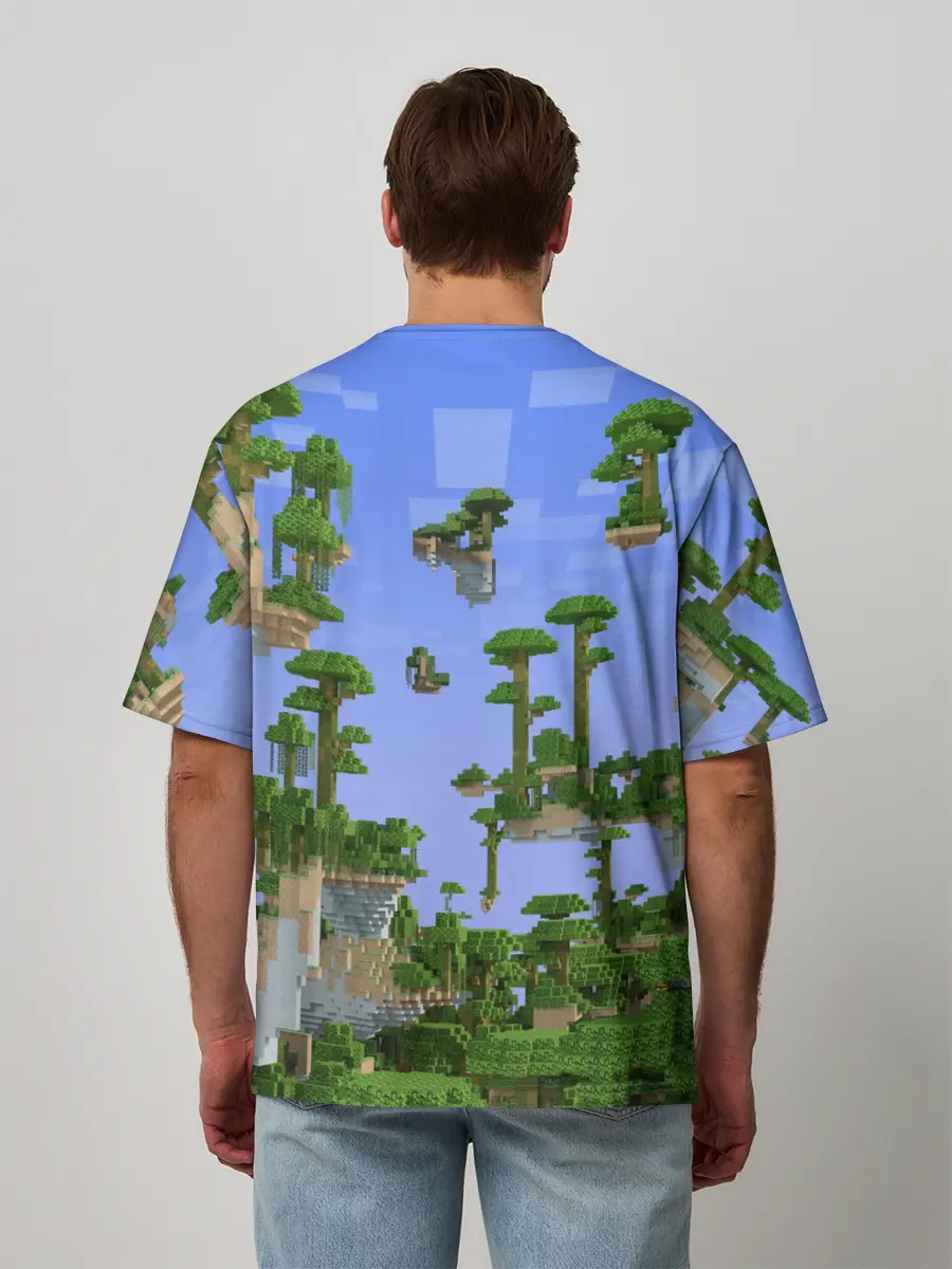 Мужская футболка оверсайз / Стив среди парящих островов.