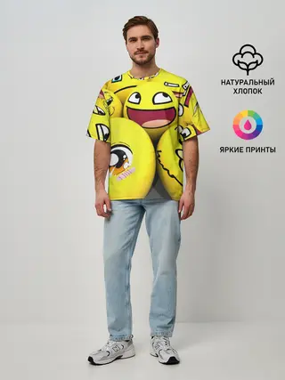 Мужская футболка оверсайз / ЖЕЛТЫЕ СМАЙЛИКИ