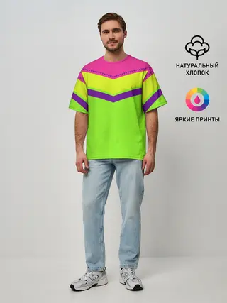 Мужская футболка оверсайз / Цветные треугольники_ салатовы