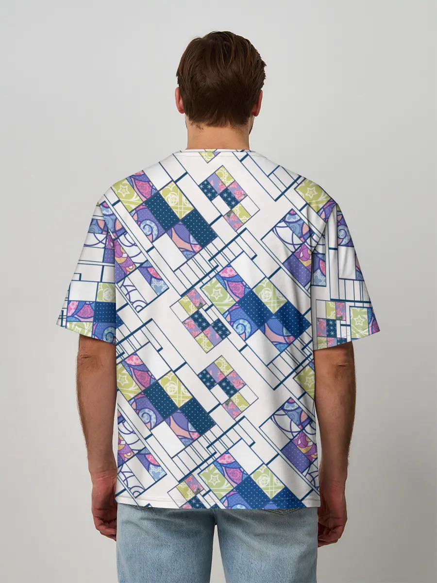 Мужская футболка оверсайз / Этнический узор пэчворк