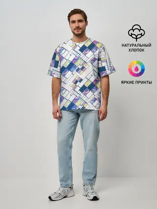 Мужская футболка оверсайз / Этнический узор пэчворк