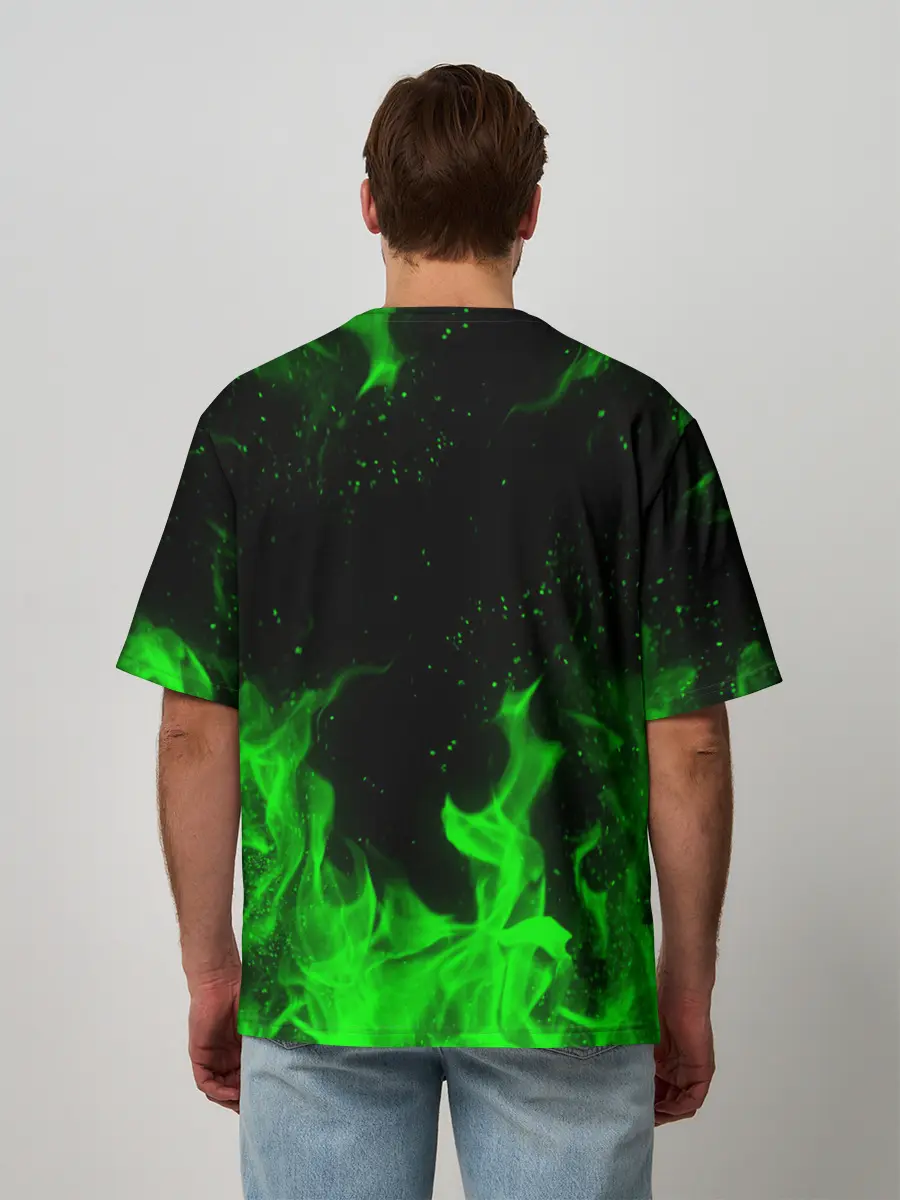 Мужская футболка оверсайз / ЗЕЛЁНЫЙ ОГОНЬ | GREEN FIRE