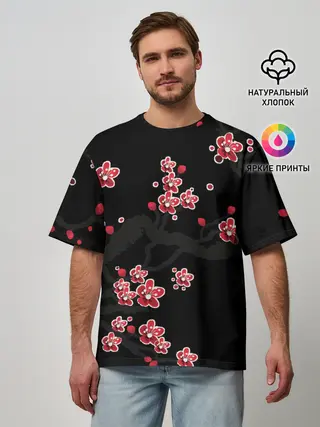 Мужская футболка оверсайз / САКУРА ЦВЕТЁТ И БЛАГАУХАЕТ