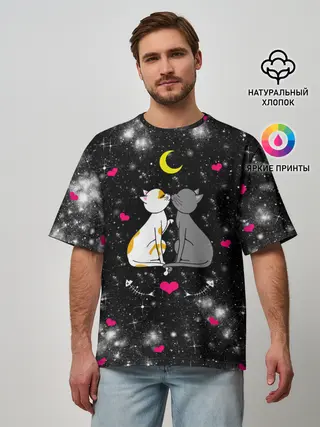 Мужская футболка оверсайз / Кошачья Любовь