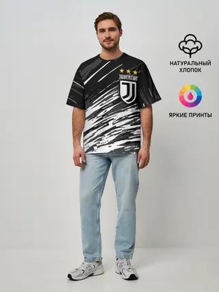 Мужская футболка оверсайз / JUVENTUS / ЮВЕНТУС / БРЫЗГИ