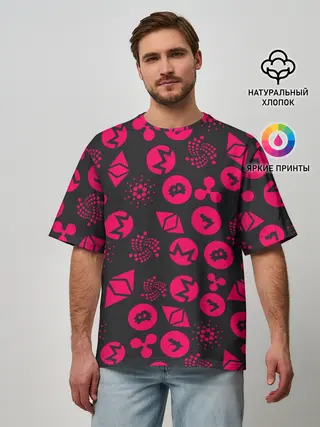 Мужская футболка оверсайз / КРИПТОВАЛЮТЫ / CRYPTO / КРИПТА НЕОН