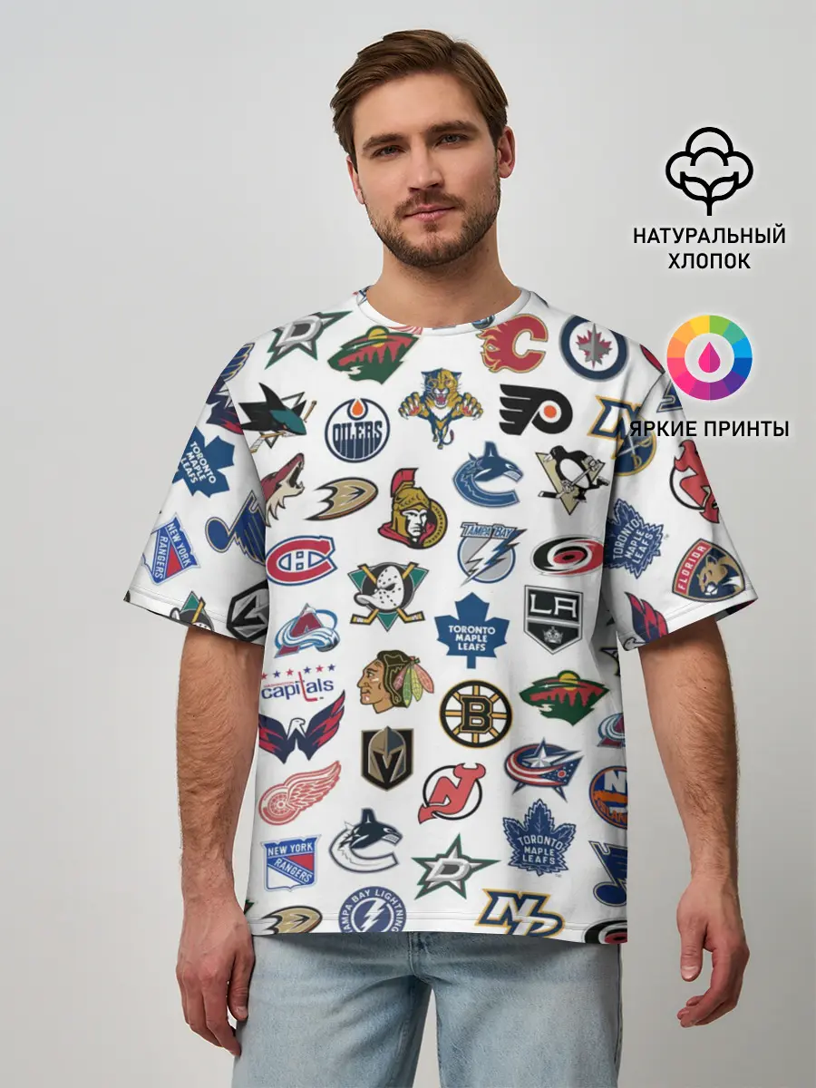 Мужская футболка оверсайз / Логотипы НХЛ