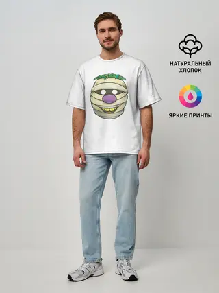 Мужская футболка оверсайз / улыбающейся голова мумии
