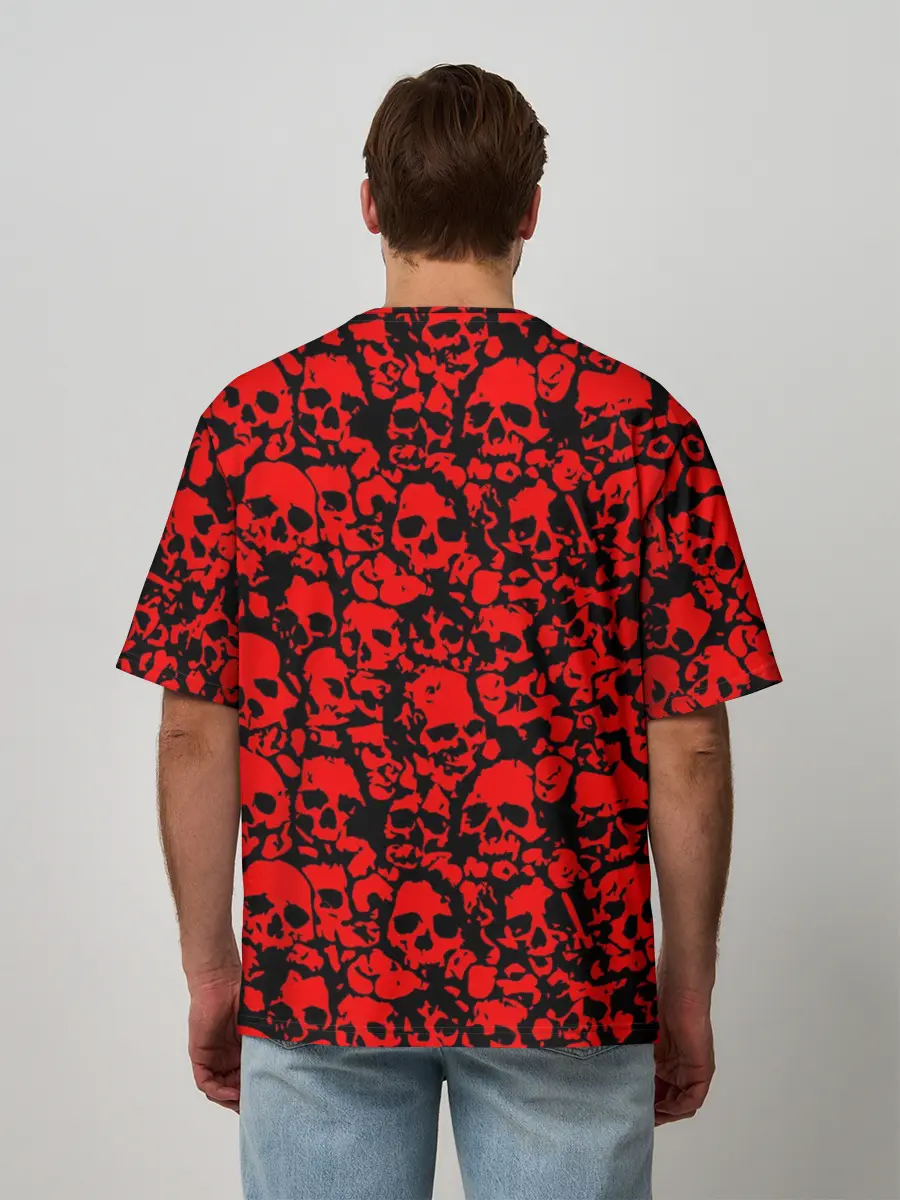 Мужская футболка оверсайз / КРАСНЫЕ ЧЕРЕПА | RED SKULL