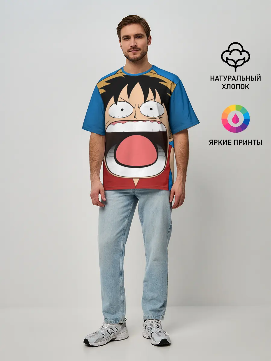 Мужская футболка оверсайз / Луффи - Чё??!!