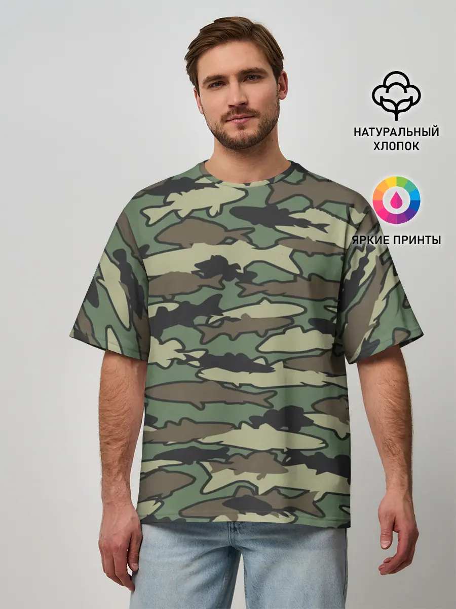 Мужская футболка оверсайз / Камуфляж акулы