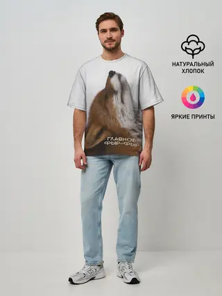 Мужская футболка оверсайз / Лиса Главное фыр-фыр