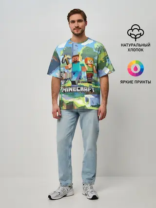 Мужская футболка оверсайз / Манйкрафт, березовый лес