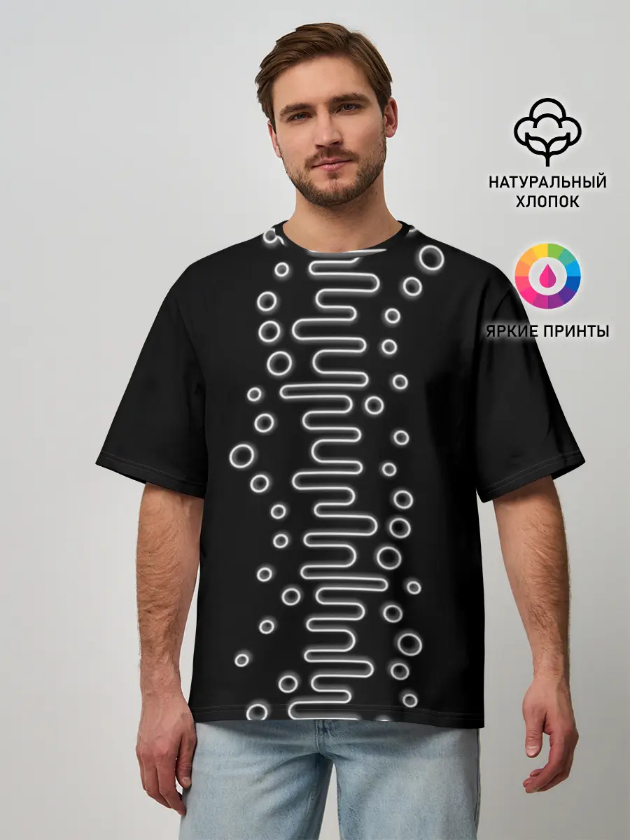 Мужская футболка оверсайз / Волны ТЕСЛА