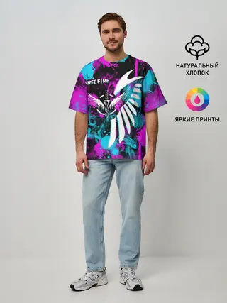 Мужская футболка оверсайз / FREE FIRE NEON