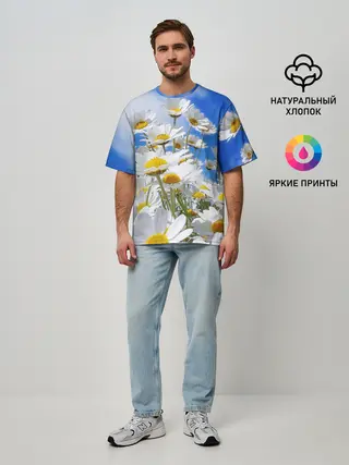 Мужская футболка оверсайз / Ромашки