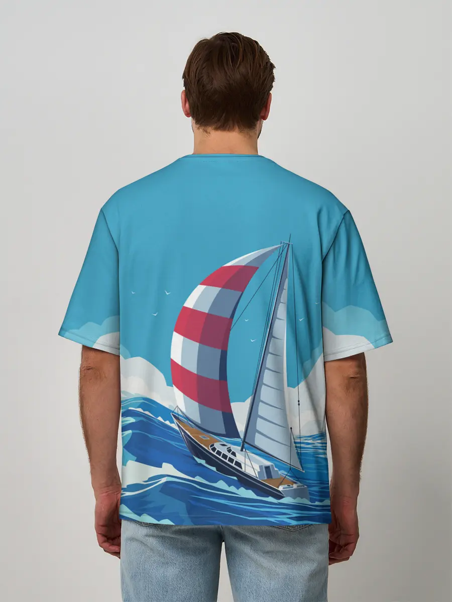 Мужская футболка оверсайз / ПАРУСНИК В МОРЕ | ЛЮБЛЮ МОРЕ