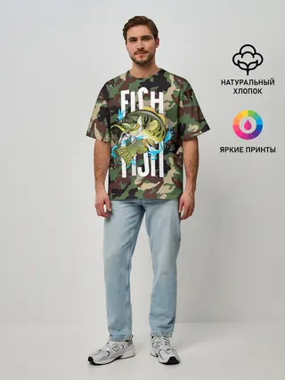 Мужская футболка оверсайз / Рыблака камуфляж